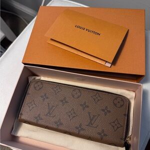 Louis Vuitton Brown Monogram Zip Wallet with Gold Zip